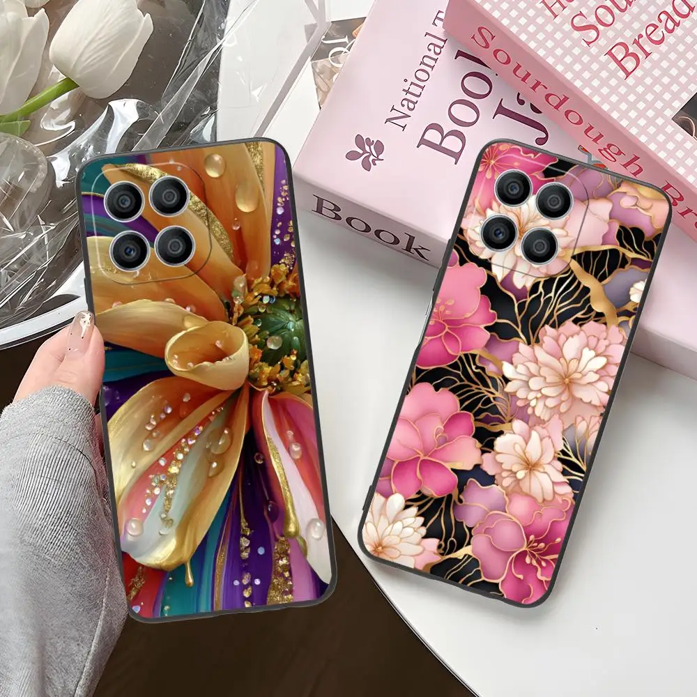 

Чехол для мобильного телефона с золотыми цветами для Honor 90 80 70 60 50 30 20 10 9 8 7 Pro S SE Lite 5G Защитный чехол с цветным принтом