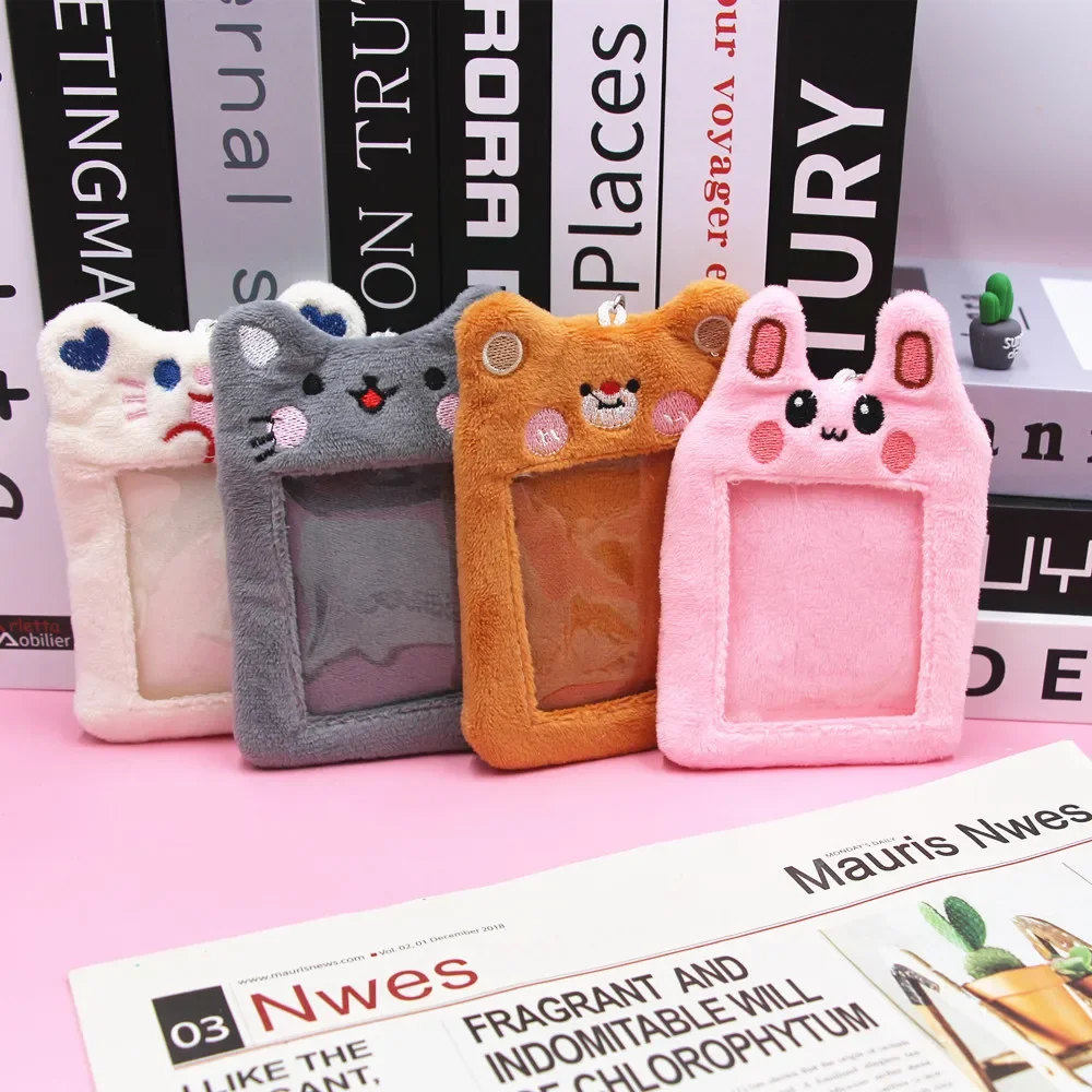 Korean Cartoon Animal Card Holders with Key Ring Student's Cute Keychain Photo Holder Bus Card Bag