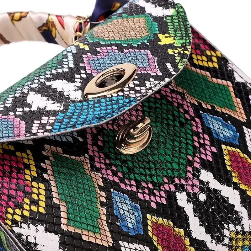 Bufanda de seda con patrón de serpiente colorida para mujer, bolso de mano con cerradura, bolso cruzado informal, bolso de hombro con patrón de cocodrilo, nuevo, 2023