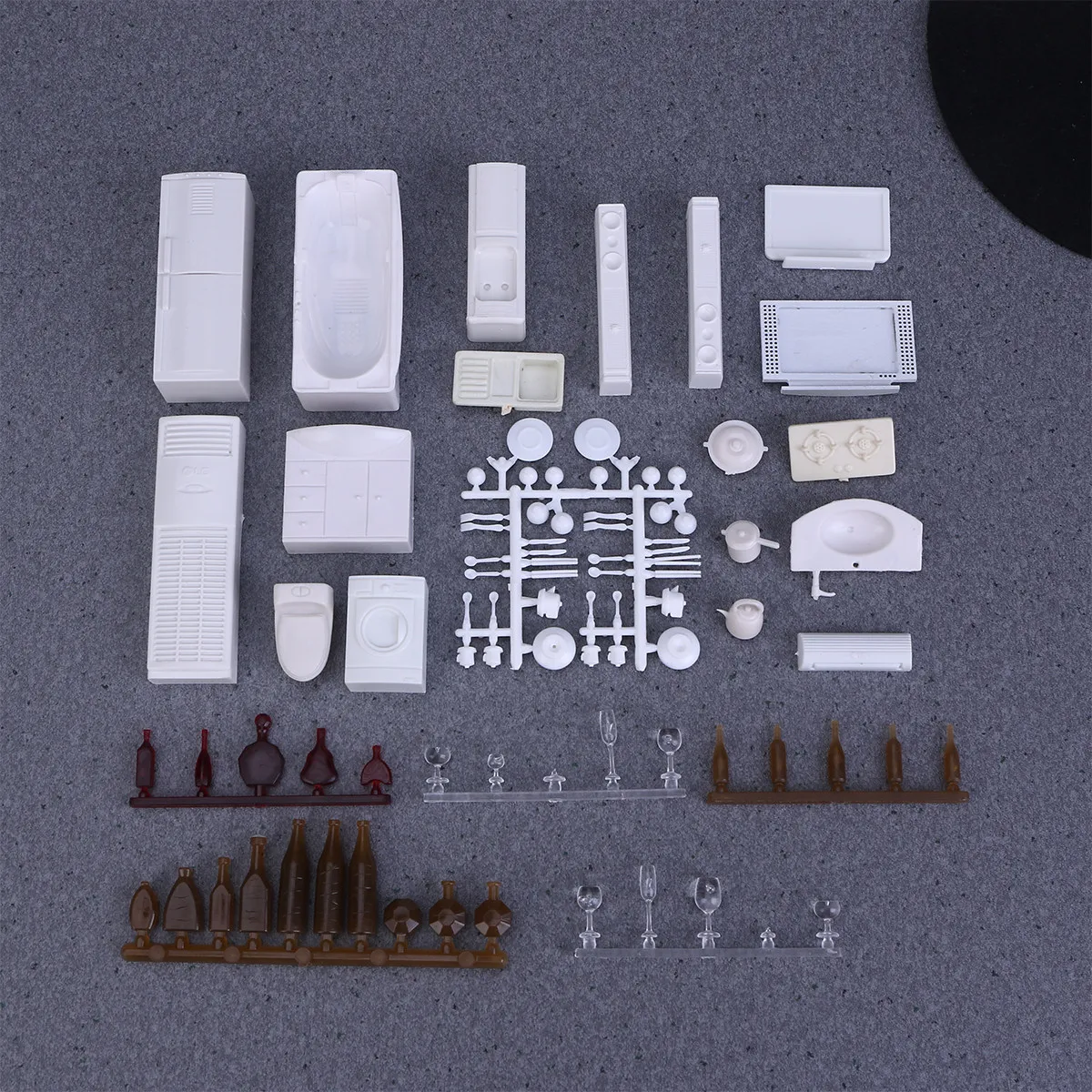 

23Pcs Miniature Building Furniture Construction Kit Premium Plastic 1:25 Scale Micro Landscape Kitchen Props Desktop Ornament