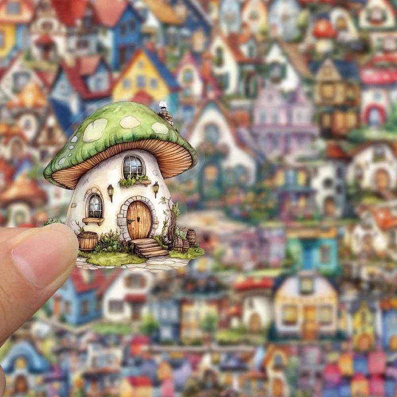 50PCS Cartoon Fairy Tale House Stickers DIY Creative Aesthetics Decal Water Bottle Luggage Laptop Guitar Diary Decoration Decals