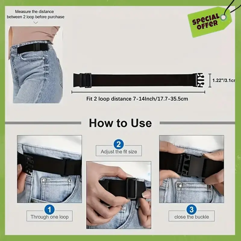 Ceintures élastiques sans boucle pour hommes et femmes, Texture délicate, pour Jeans, paquet de 2, ajusteur de pantalon Invisible avec boucle plate, ceinture de 1.5 pouces