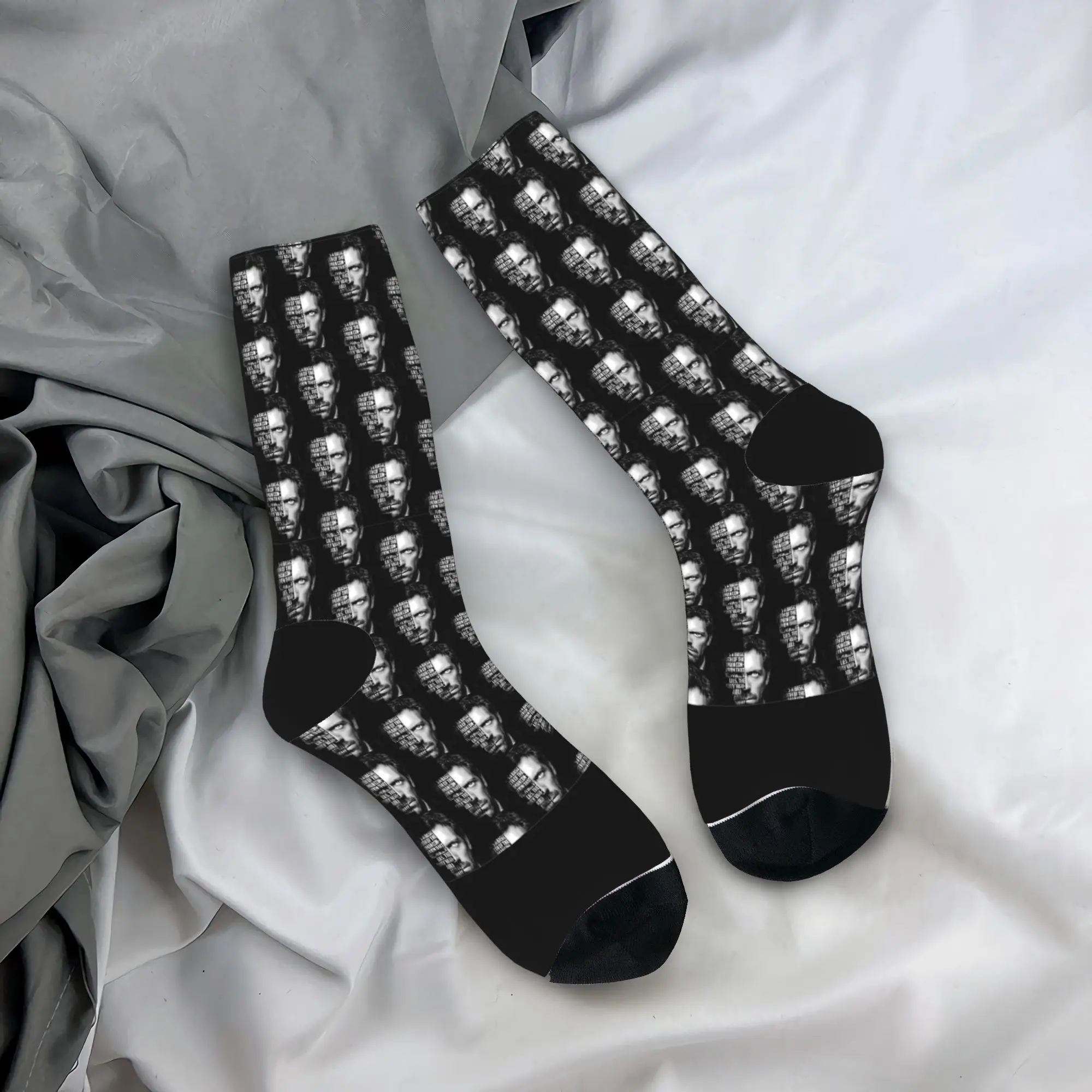 

Black and white Dr House TV Show Quotes Socks Winter Stockings Leisure Men Comfortable Socks Printed Skateboard Anti Skid Socks