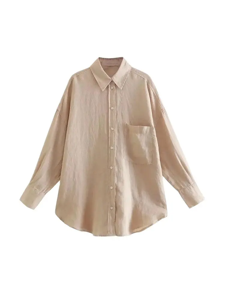 Women Fashion With Pocket Oversized Shirts Vintage Long Sleeve Button-up Female Blouses Blusas Chic Tops view 5