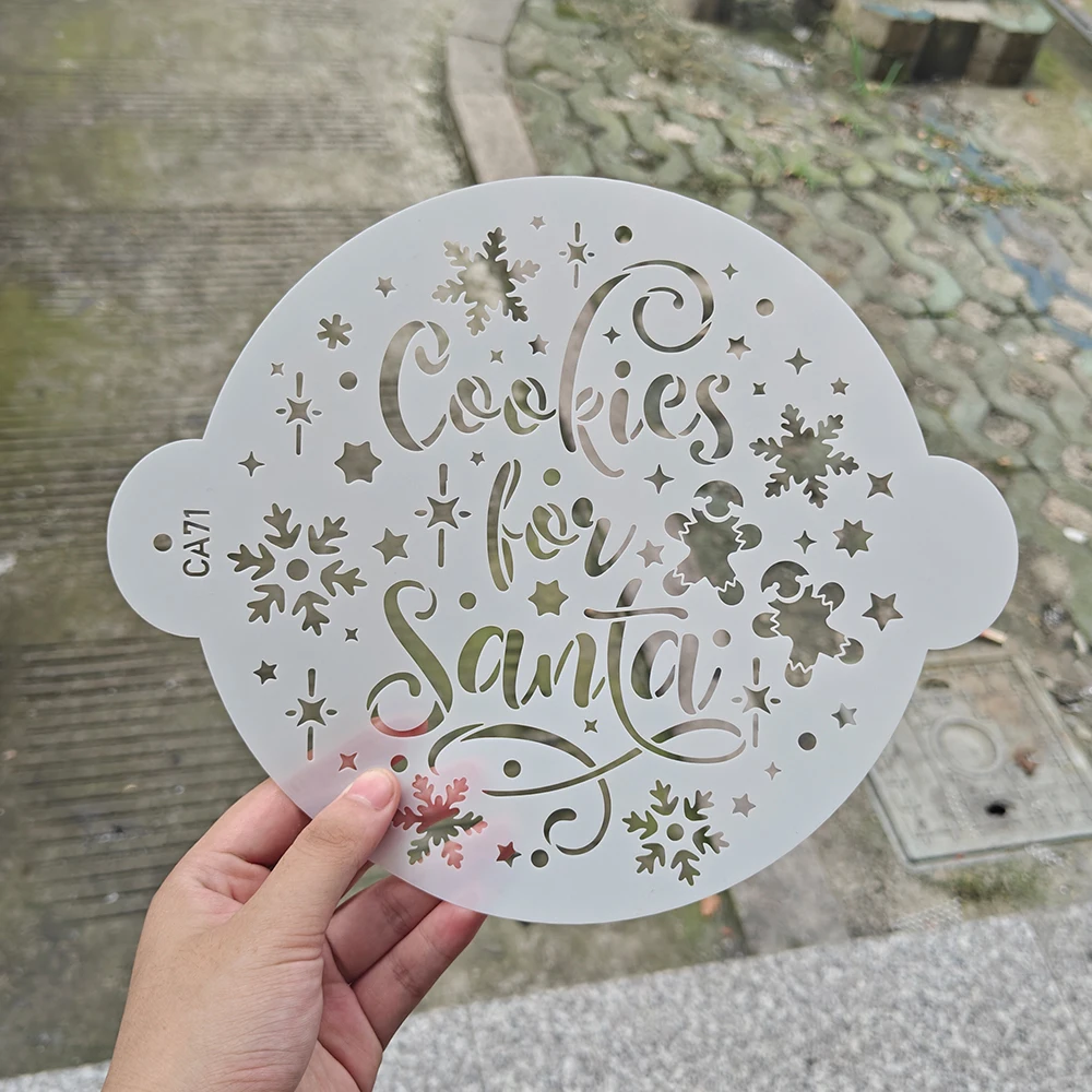 Round Cookies‑for‑Santa Stencil, Reusable PET Cake‑Top Template, Xmas Powder‑Dusting Baking Decor Tool