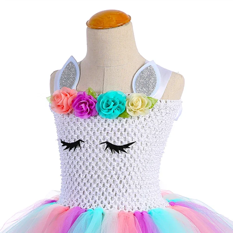 فساتين وحيد القرن على شكل زهور الباستيل للفتيات لحفلات أعياد الميلاد وحفلات الباليه للأطفال وأعياد الميلاد والهالوين زي السنة الجديدة مع W@0Z*