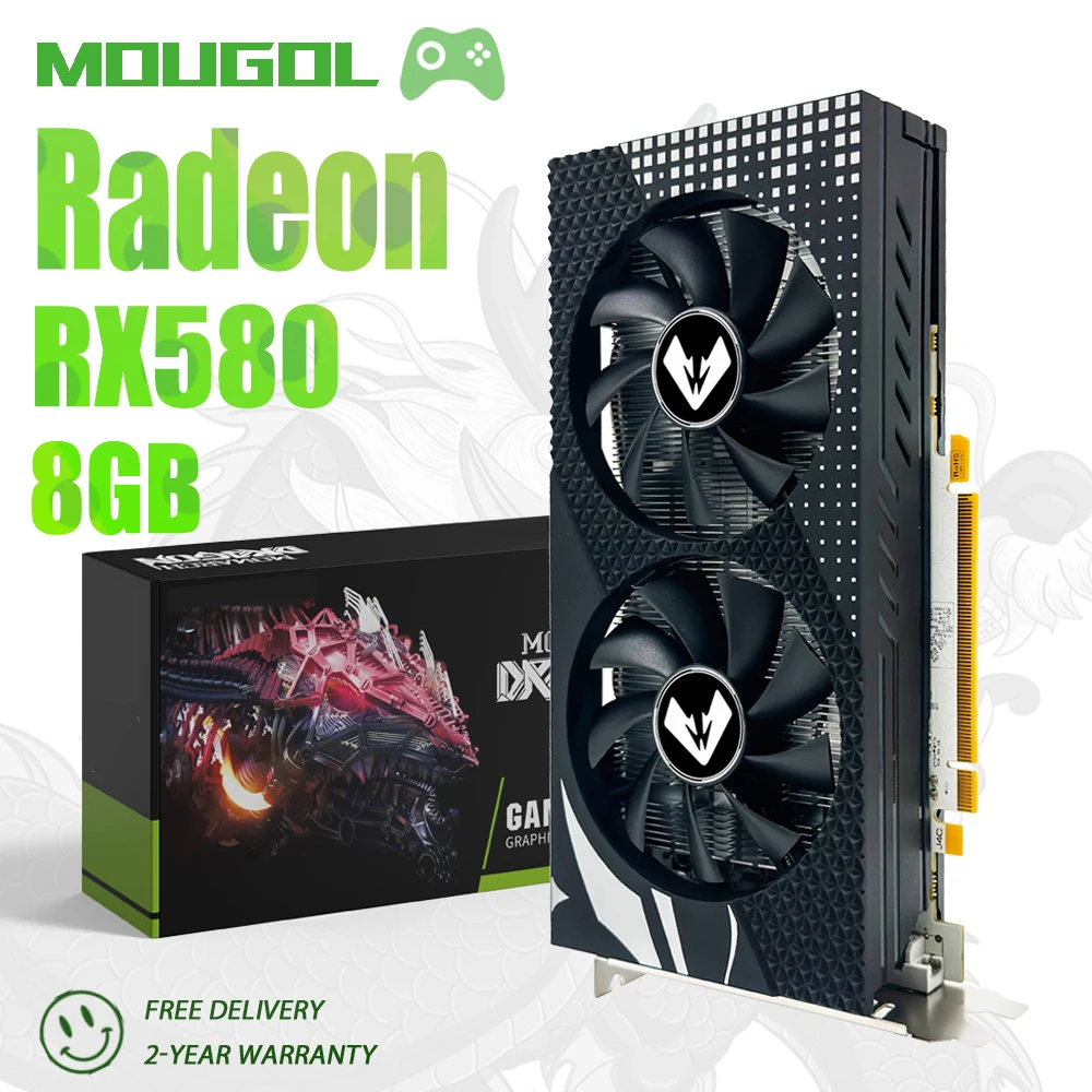 MOUGOL new AMD RX580 8GB 2048SP graphics card 8PIN GDDR5 256BIT HDMI-compatible DP display interface video card In Brazil