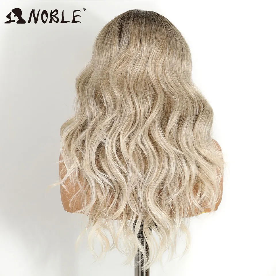 Noble 20-Zoll-Synthetik-Perücken mit Spitze vorne für schwarze Frauen, Ombré-Blond, 6x4, gewellte Perücke mit Pony, hitzebeständige Cosplay-Perücke. – Detail 5