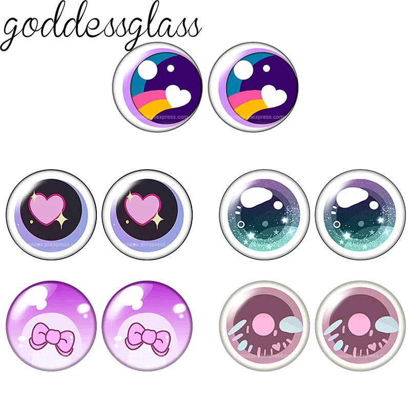 Glass Cartoon Doll Eyes Hearts Pupil Bow Hearts Style 10pcs 12mm/18mm/20mm/25mm Round Cabochon Flat Back Making Findings Jewelry