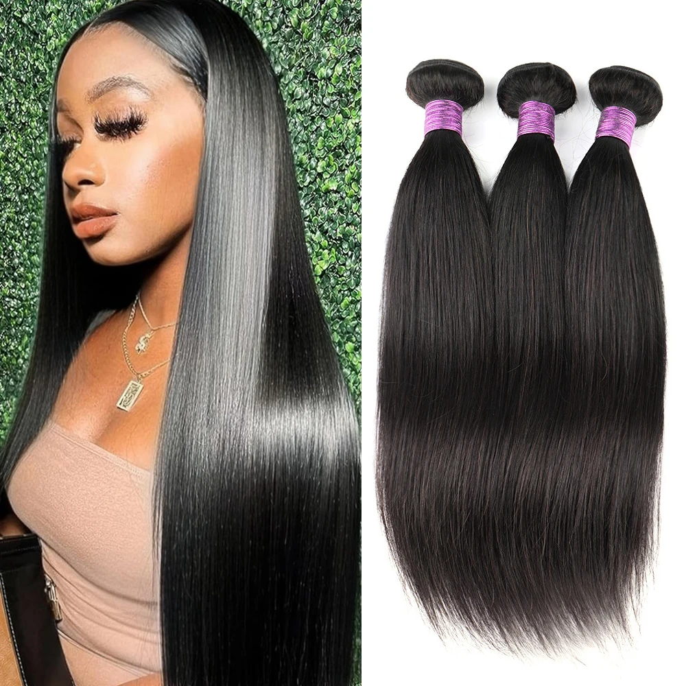 

Straight Human Hair Bundles with Closure Virgin Brazilian Raw Hair Bundles with 2x6 Kim K Lace Closure Straight Weave Bundle