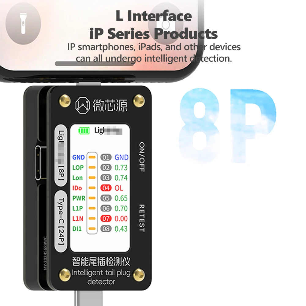 WXY Smart Connector Tester for Lightning Type-C Designed for Smartphone IPad Tablet and Laptop Connector Diagnostics Tool