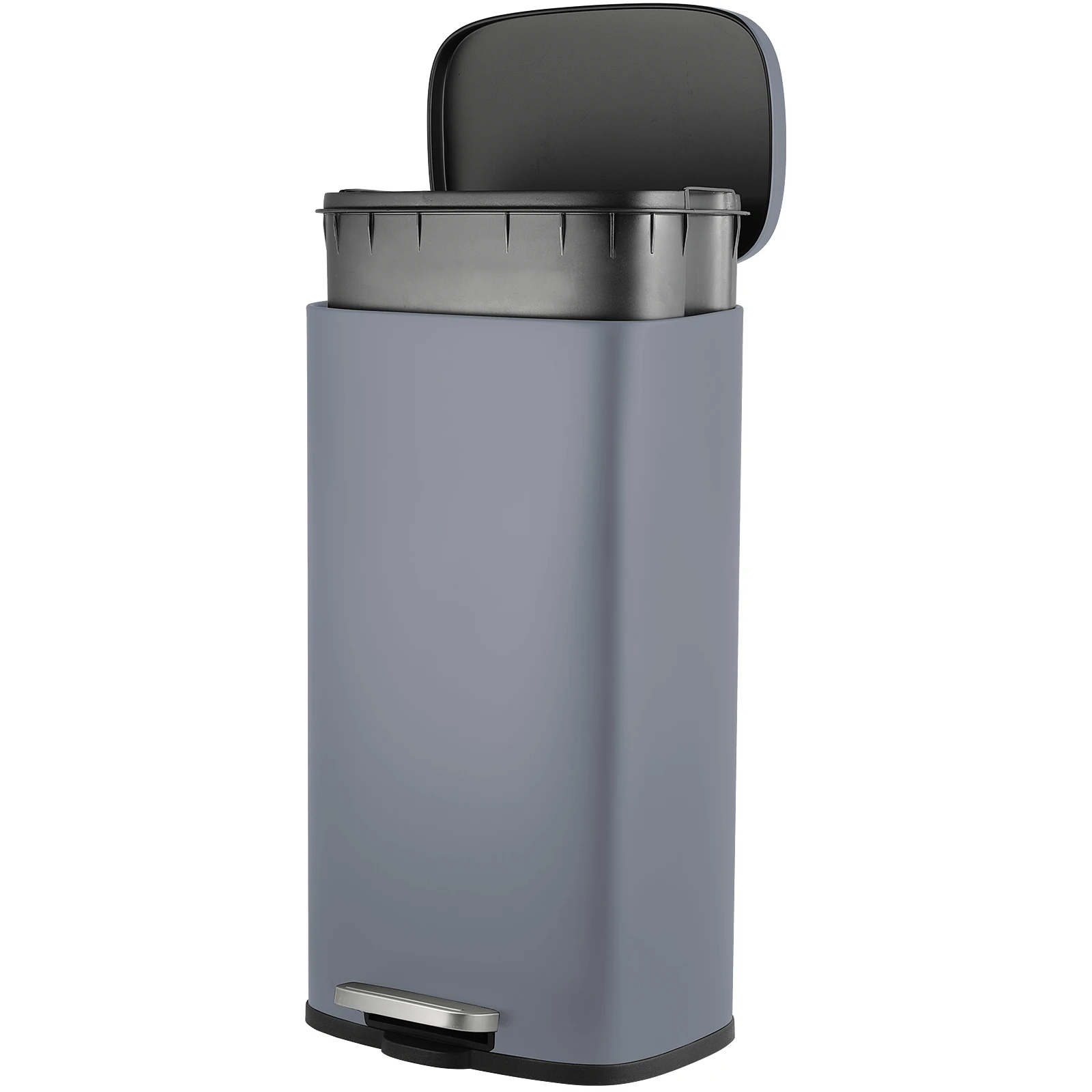 

Resistant Rectangular Trash Can With Soft-Close Foot Pedal, Brushed Stainless Steel, 30L, Satin Nickel Finish