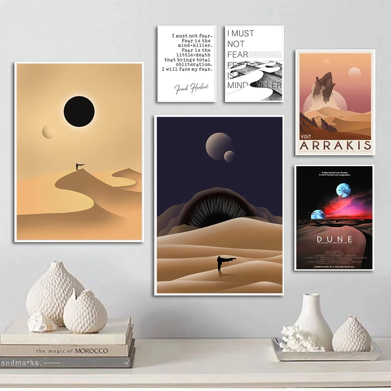 Affiche de citation de Dune Frank Herbert, imprimés d'art, cadeaux pour les amateurs de livres, Film de Science-Fiction épique américain, peinture sur toile, décor mural, 1984