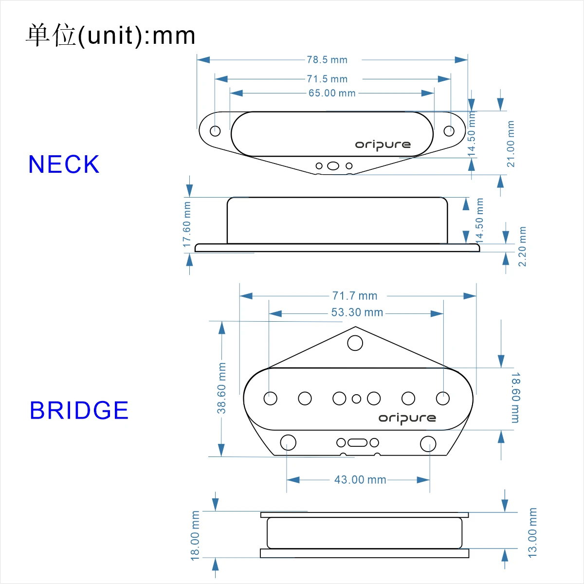 OriPure PSL52 Alnico 5 Single Coil Pickup Bridge 7.1K for TL Guitar