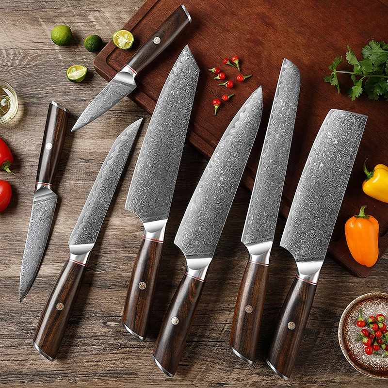 

TJ POP 7 Pcs Kitchen Knives Set 67 Layers Damascus Steel Sharp Japanese Santoku knife Paring Nakiri Boning Kiritsuke Chef knifes