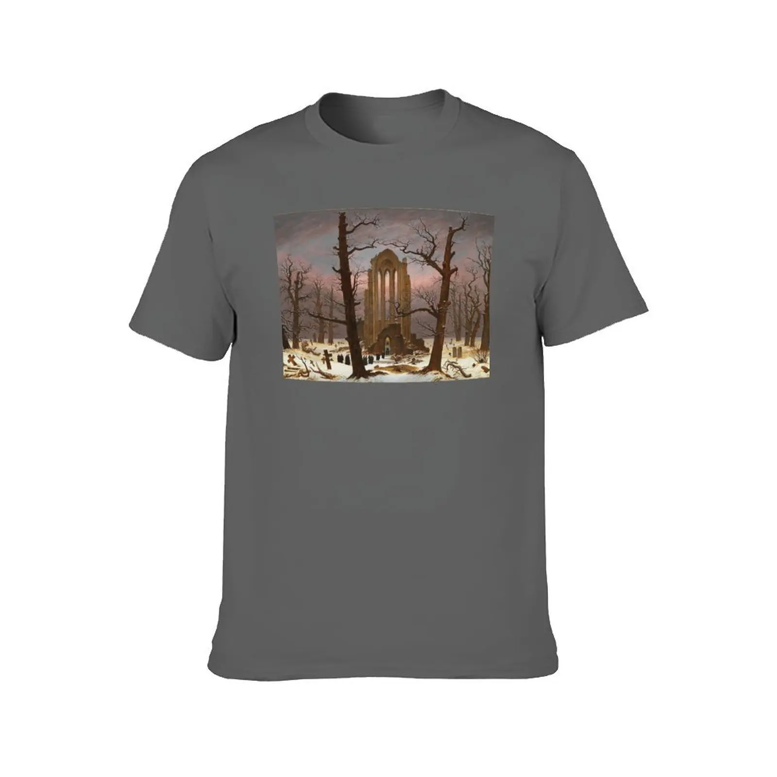 Monastery Graveyard under Snow by Caspar David Friedrich T-Shirt vintage graphic tee blanks plus size men clothing