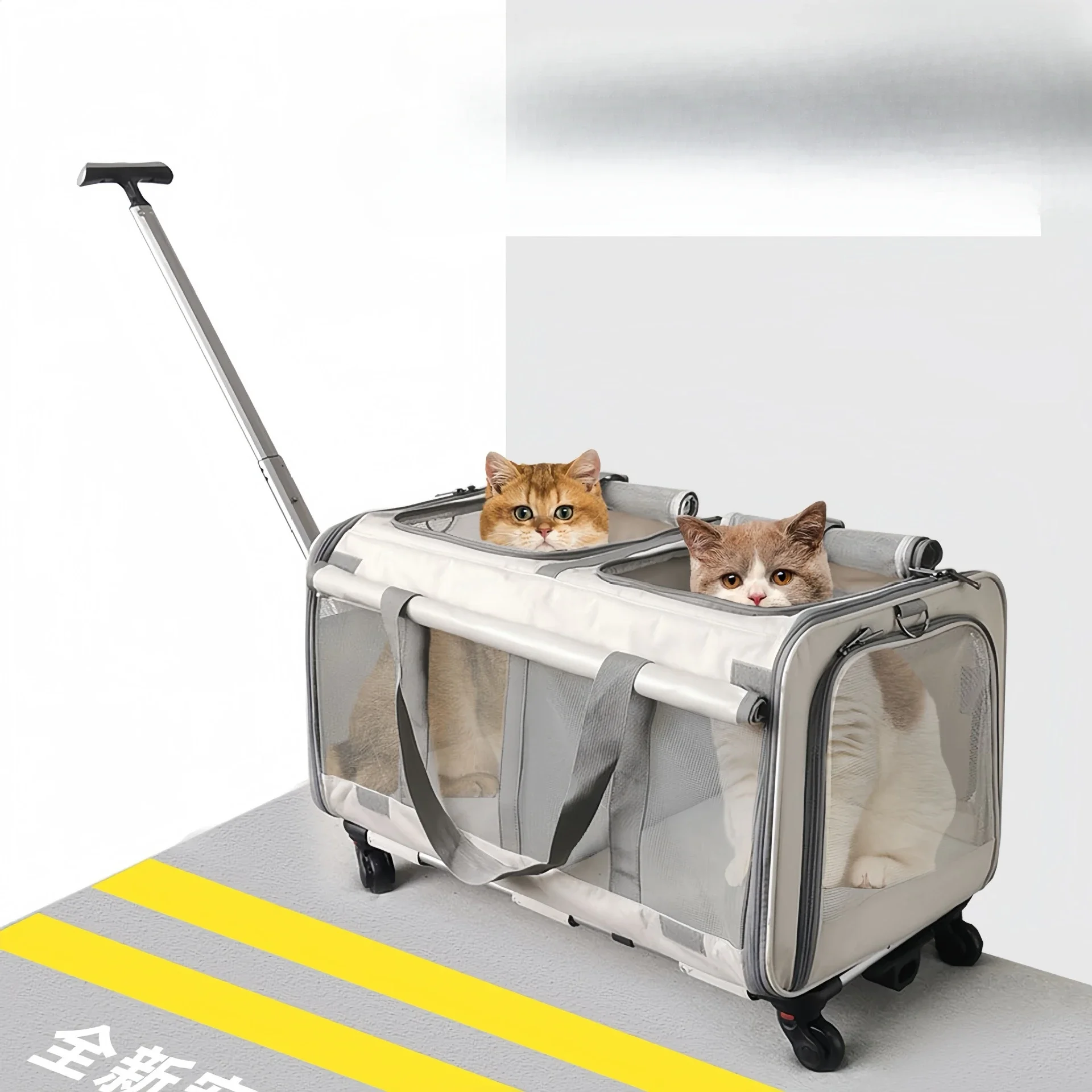Haustiergepäck mit großem Fassungsvermögen, zwei Fächern und mehreren Katzen, tragbar und atmungsaktiv