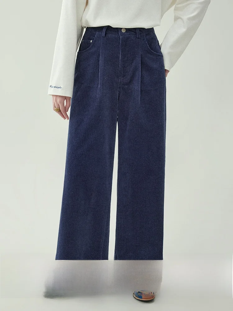 

AMUU оригинальные синие вельветовые повседневные брюки в стиле ретро, женские прямые брюки с высокой талией, широкие длинные брюки, осень-зима, новый Sle