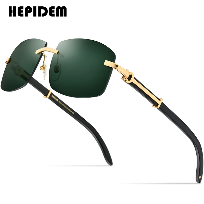 HEPIDEM Buffalo Horn Glasses Women Squared Rimless Square Wood Mens Sunglasses Luxury Eyewear Buffs Eyeglasses 50259