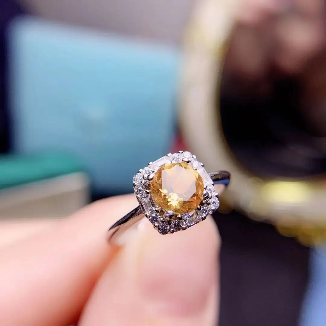 Natural VVS Grade Citrine Ring and Garnet Ring  for Daily Wear 6mm Ring for Fashion 925 Silver Jewelry Citrine Jewelry Gift