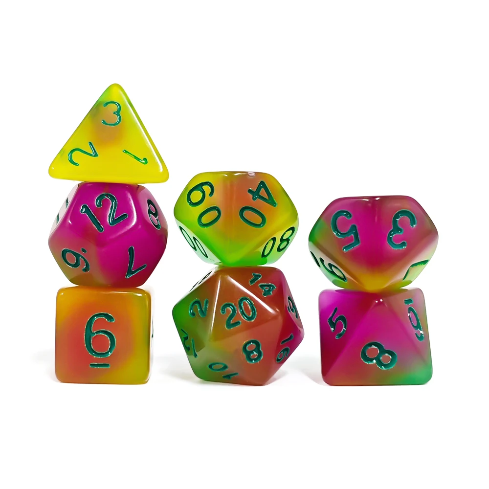 7 pièces/ensemble de dés qui brillent dans le noir en matériau acrylique dés qui brillent dans le noir jeu de société DND autres accessoires de jeu