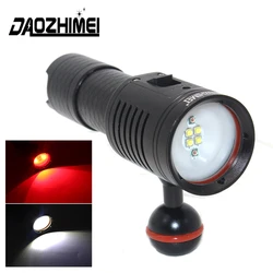 Linterna LED para buceo, luz impermeable de 3000 lúmenes, 4x XP-G2, Blanca + 2x XPE, roja, para fotografía y vídeo