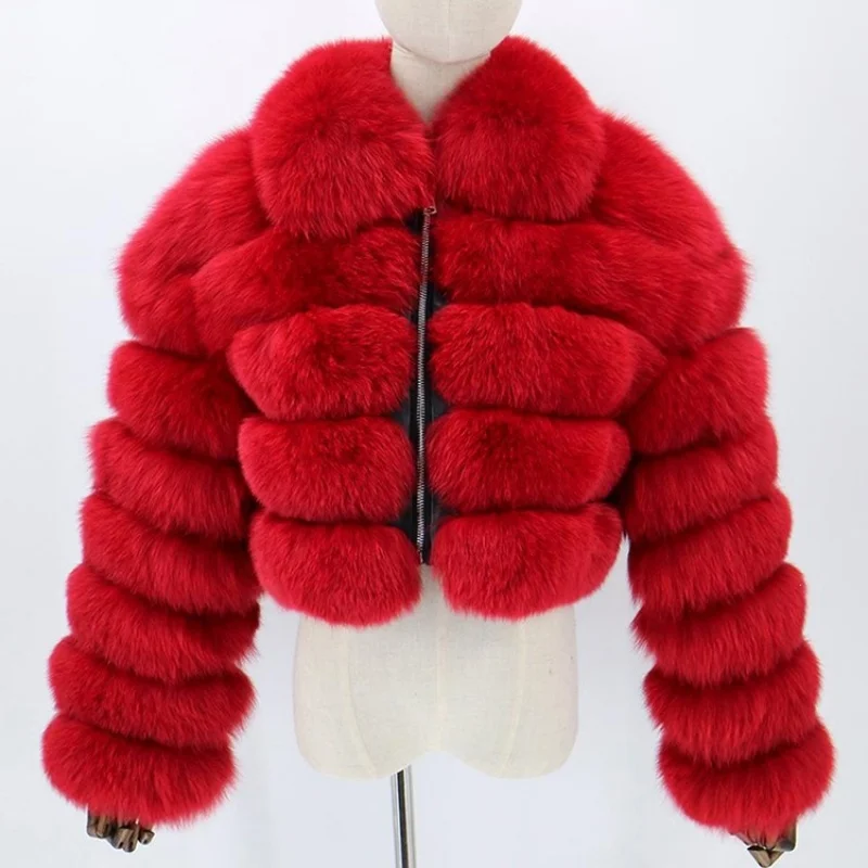 Women's Short Lapel Imitation Fox Fur Jacket Long Sleeved Patchwork Light Luxury Environmentally Friendly Faux Fur Coat