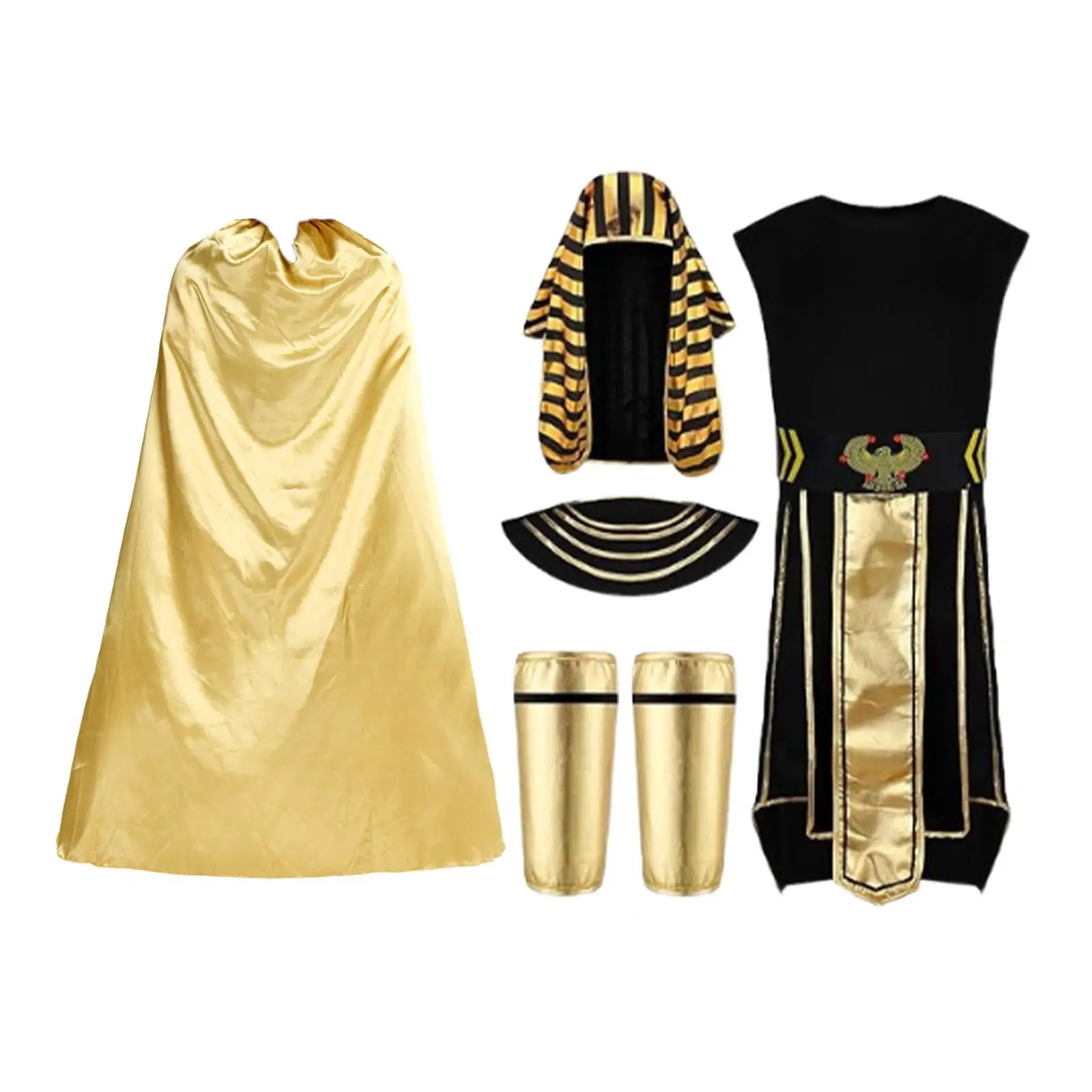 Egyptian Pharaoh Cloak and Belt Set for Men Cosplay Costume King Tut Role Play Prop Stage Performance Outfit Halloween Party