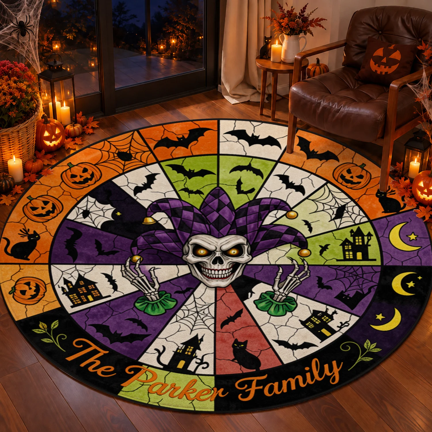 Halloween Skull Joker Bat Pumpkin Haunted House Cat Moon Design Round Velvet Floor Mat Machine Washable for Living Room Entryway Dining Room Bedroom Perfect for Halloween Thanksgiving Christmas New Year Black Friday Cyber Monday