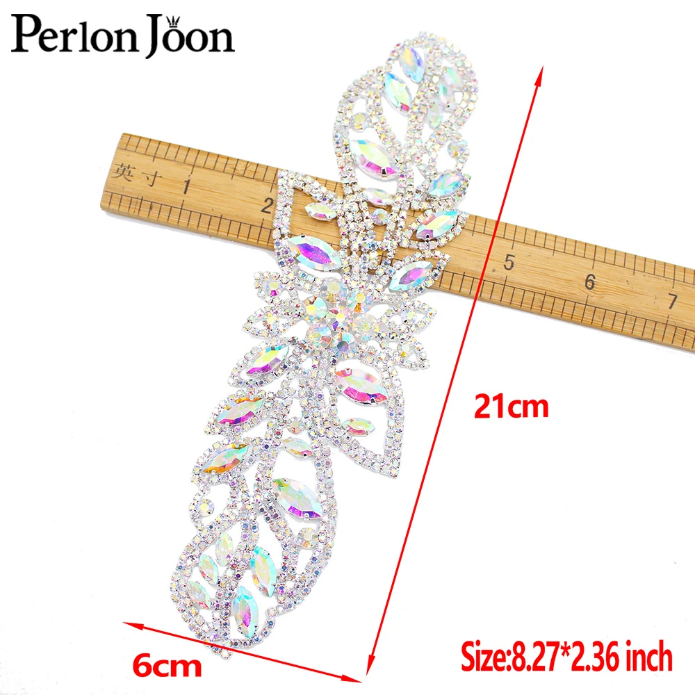 1pcs Ab Crystal welding patch rhinestone applique plating sliver sew on Wedding dress decoration accessories YHZ016