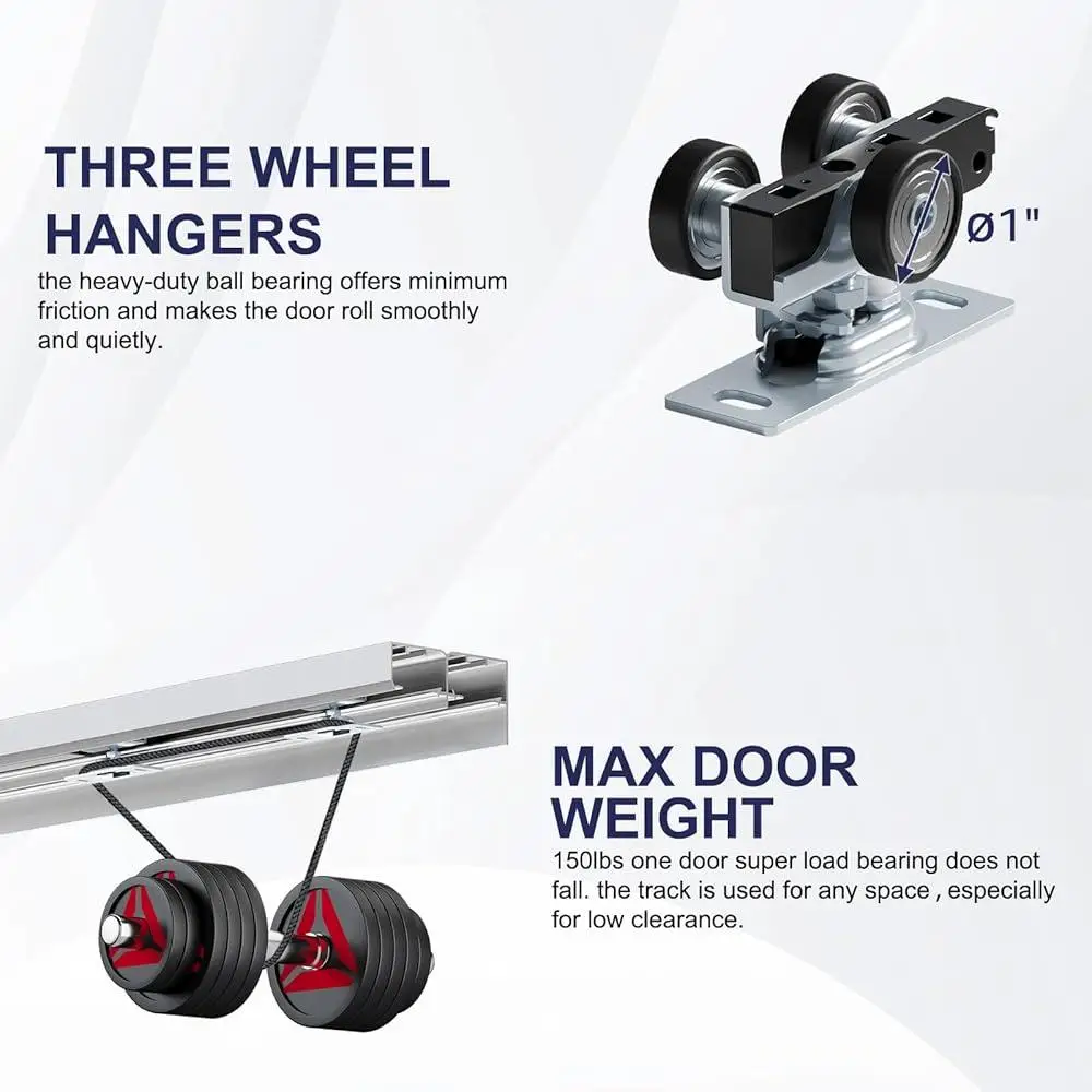 

Heavy Duty Aluminum Bypass Door Track Kit Closet Two Door System Smooth Quiet Ceiling Mount Easy Installation 150lbs Max Weight