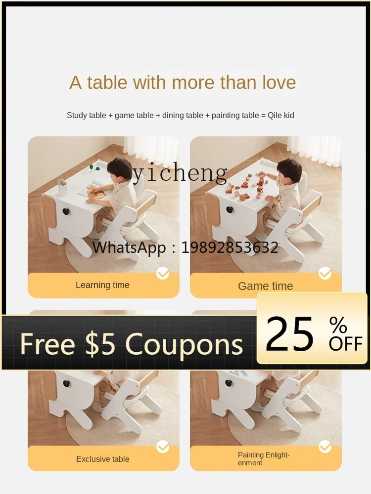 

ZZ Child Care Children Multi-Functional Study Table Baby Learning Gaming Table Graffiti Early Education Table and Chair
