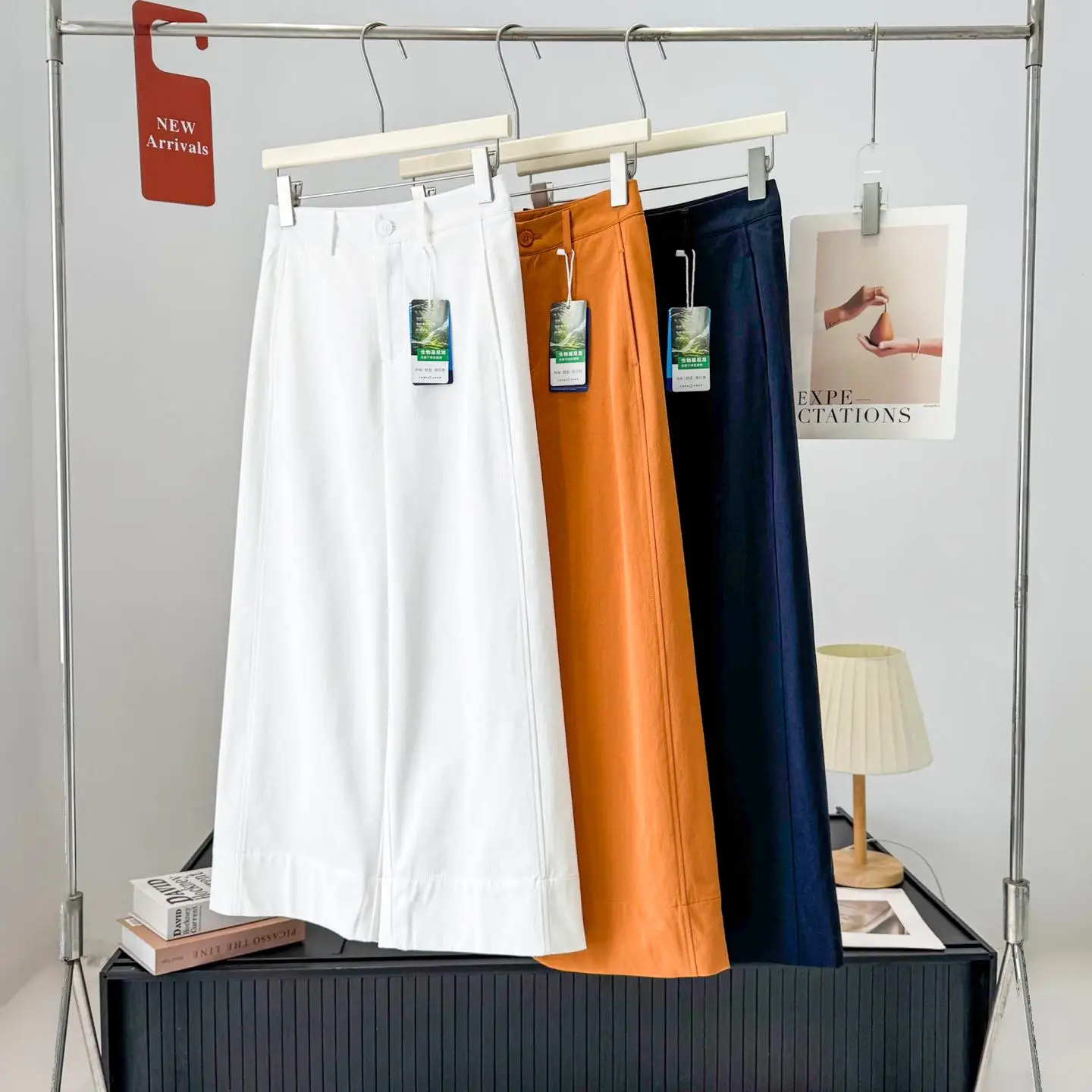 

High Waist Wide Leg Pants Casual Nine Points Anti-Wrinkle Slim Fit Straight Cut Commute Style Spring Summer Fashion Ladies