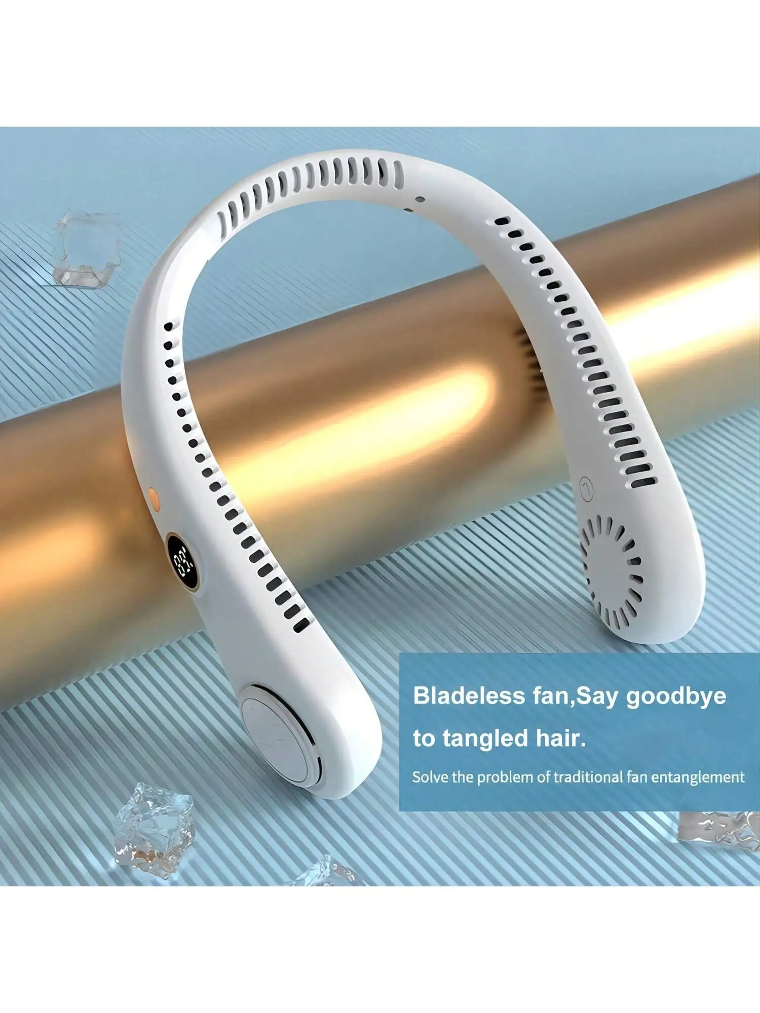 Portable Bladeless Neck Fan - ° Cooling Wearable Personal Fan For Travel And Outdoor Sports - Digital Display, Rechargeable, US