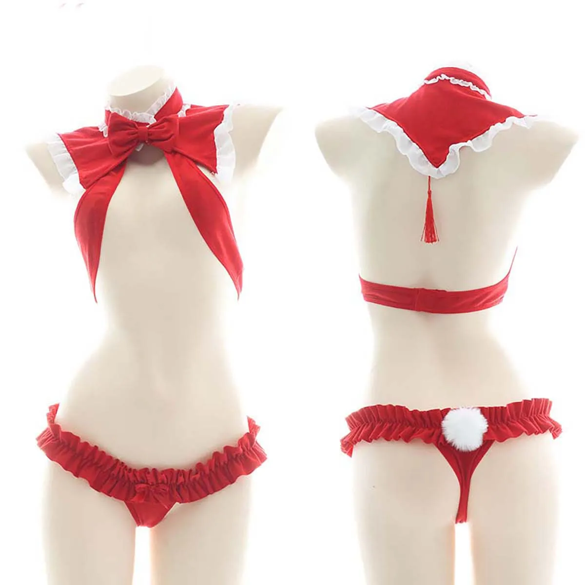 

Christmas Cosplay Sexy Red Santa Hollow Out Lingerie Costume