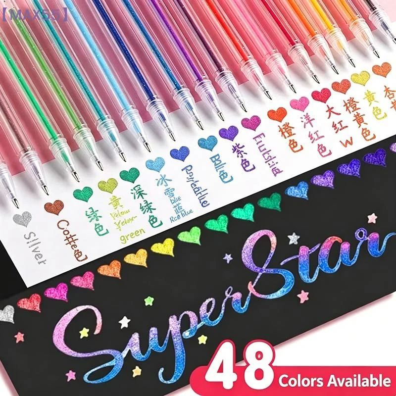 【MAX-55】24/36/48PCS Glitter Gel Pen Set, 1.0mm Medium Tip + No Repeating Neon Colors + Smooth Ink Flow, Ideal For Coloring Books