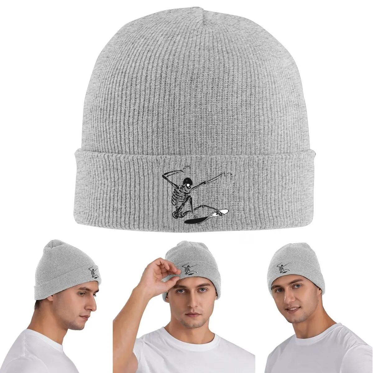 

Прохладный скелет, скейтборд, теплая вязаная шапка, зимняя вязаная шапка, шапочки Skullies, шапки в стиле хип-хоп для унисекс