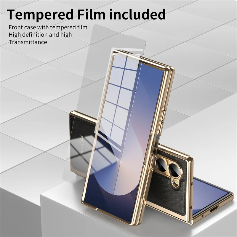 For Samsung Galaxy Z Fold 6 4 5 3 5G Case Ultra-Thin Leather Pattern All Inclusive Folding Screen Glass Film for Galaxy Z Fold6 - Image 3