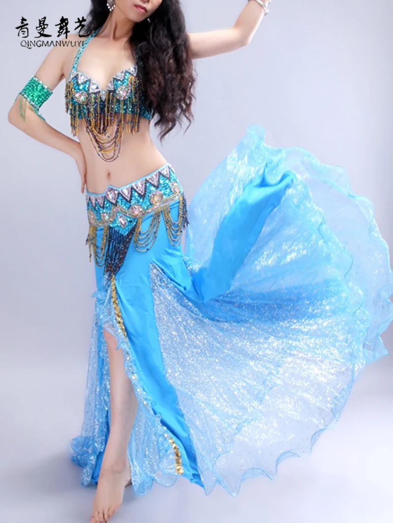 Belly Dance Opening Dance Costume Sexy Performance Suit Belly Dance Performance Suit Bra Waist Seal Gathering Cup Large Size