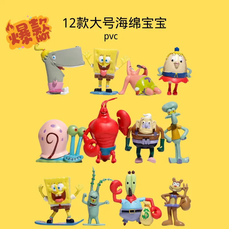12PCS SpongeBob Schwammkopf Puppe Patrick Star Mr. Krabs Figur Ornament Modell Spielzeug Kuchen Dekoration Junge Geschenk Weihnachten geschenk