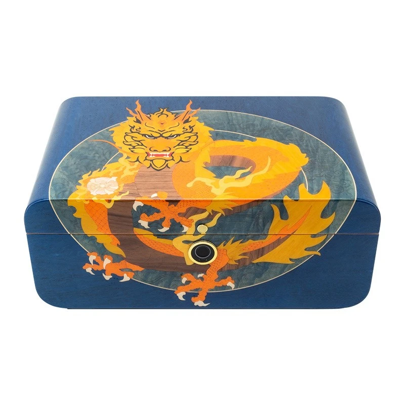 Cigar Moisturizer Fingerprint Lock Double Cedar Wood Longteng Engraved Pattern Cigarette Case