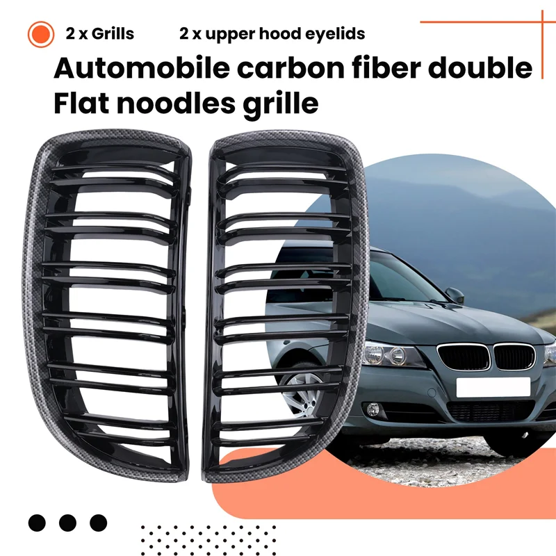 

Car Carbon Fiber Look Front Kidney Grille Dual Slats Grill For BMW 3 Series E90 E91 2005-2008