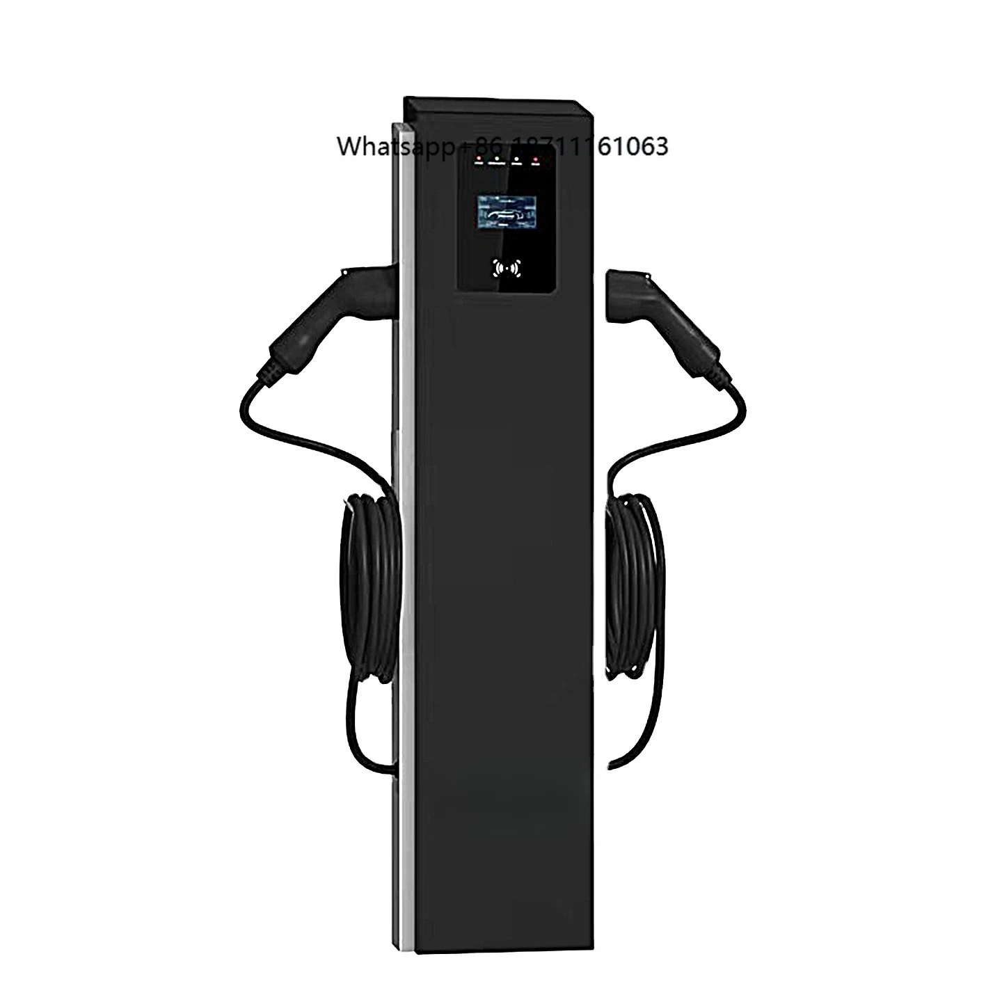 new double-gun floor-to-ceiling AC electric vehicle charger 380V 64A 44KW type 2, with advertising display screen,