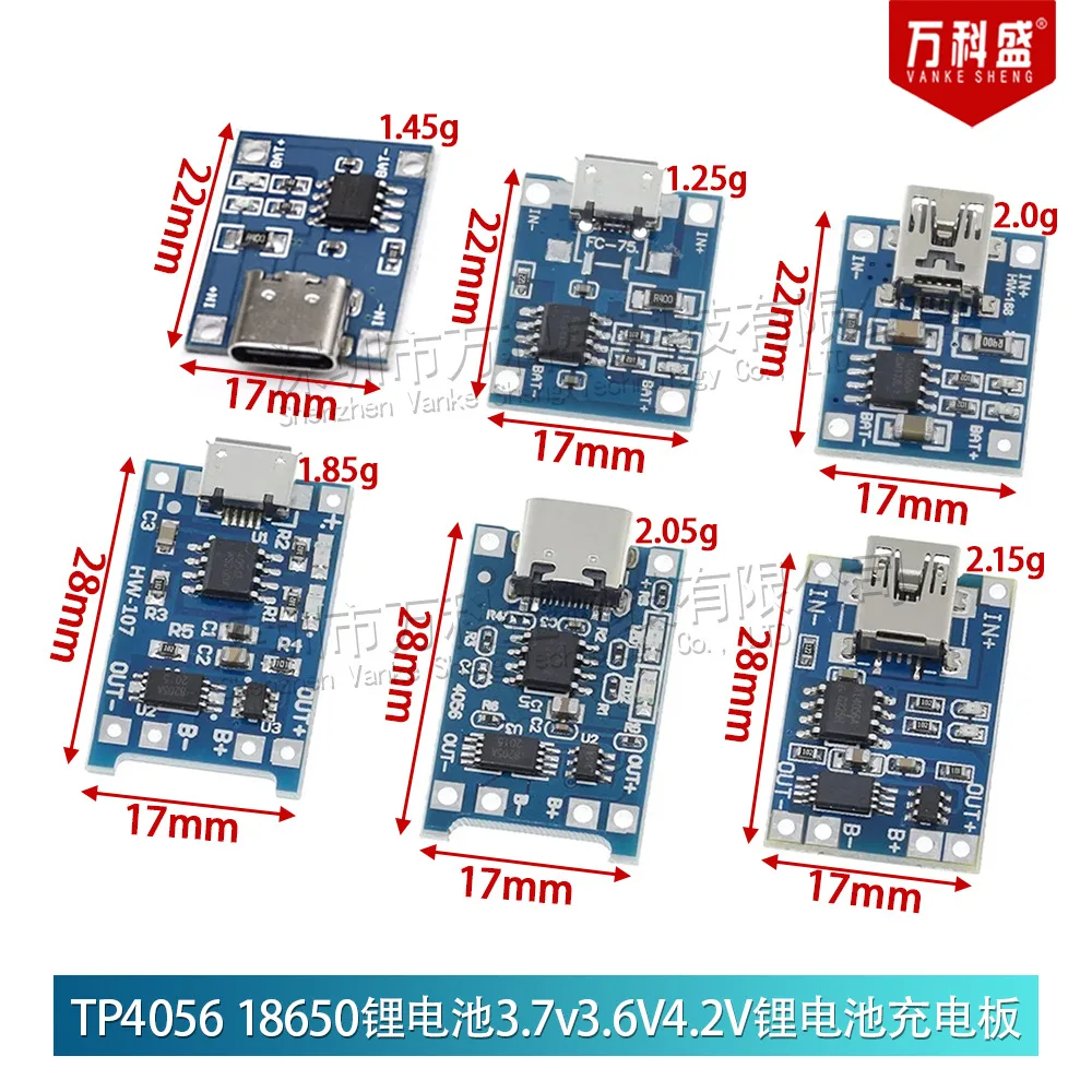 TP4056 Lithium Battery Charger Board 18650 3.7V 3.6V 4.2V 1A Overcharge Overdischarge Protection Module for Lithium Batteries