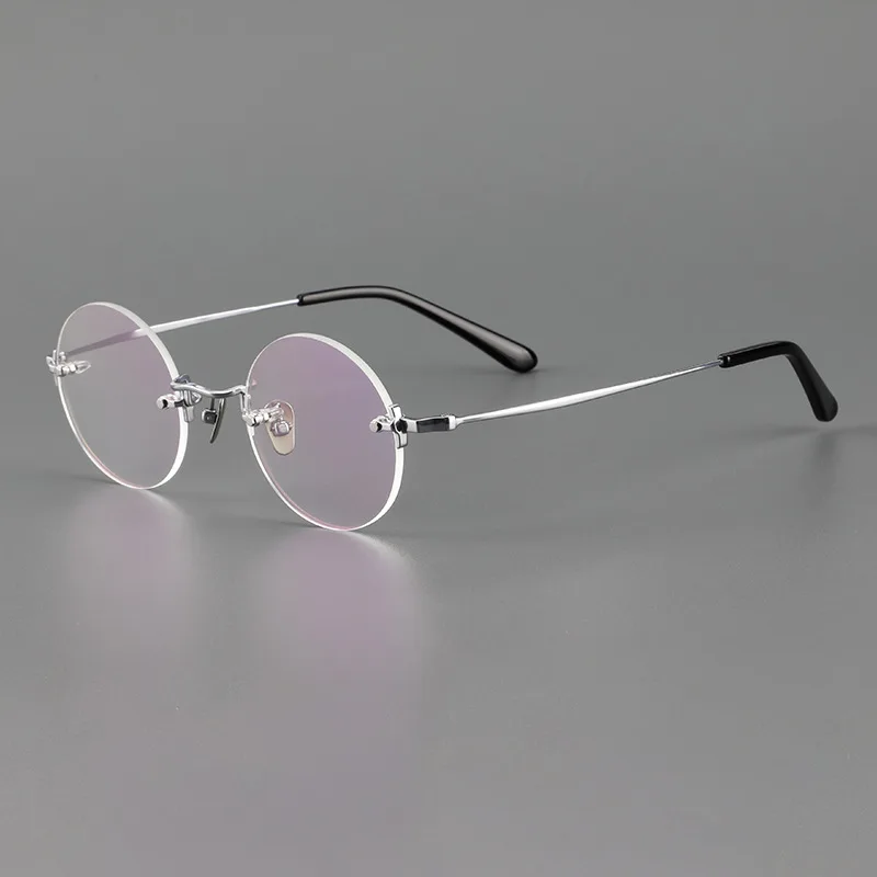 Japanese handmade glasses frame retro round frame myopia frameless pure titanium glasses frame