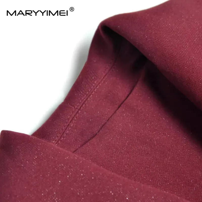 MARYYIMEI Autumn and Winter Women\'s Dress Turn-Down Collar Long-Sleeved Flounced Edge Splicing Dresses With Belt