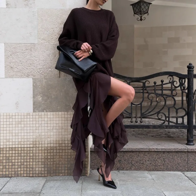 

Пуловеры, новый европейско-американский дизайн Майяра, вязаный свитер, женский нишевый свитер с нерегулярным кружевом, женская верхняя одежда