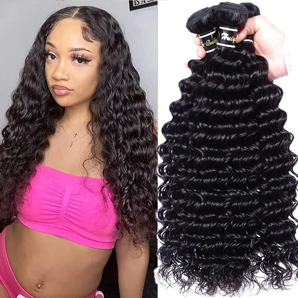 Deep Wave Bundles Human Hair Brazilian Virgin Hair Deep Wave One Weave Bundle 10A Grade Unprocessed Human Hair