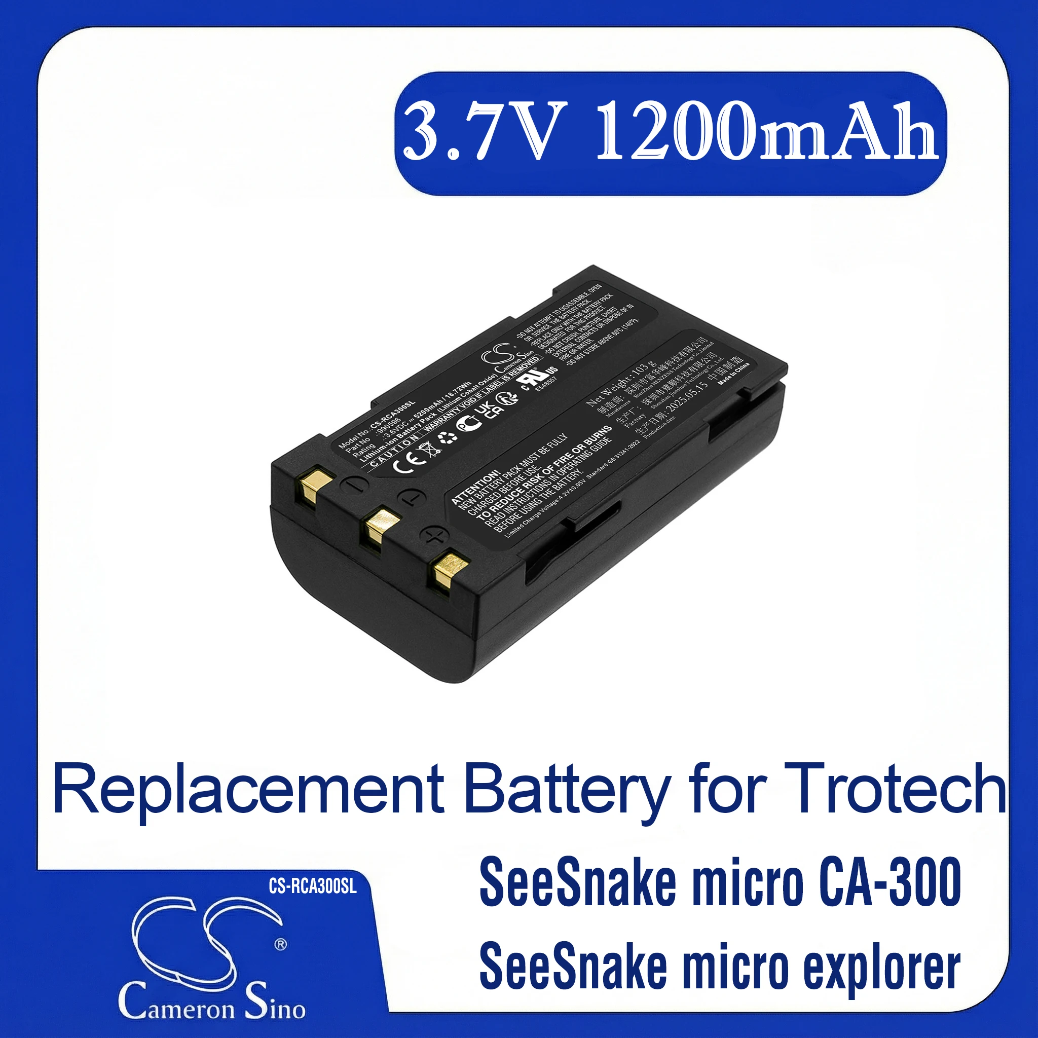 Cameron Sino Replacement Battery for Trotech  SeeSnake micro CA-300, SeeSnake micro explorer, Fits P/N