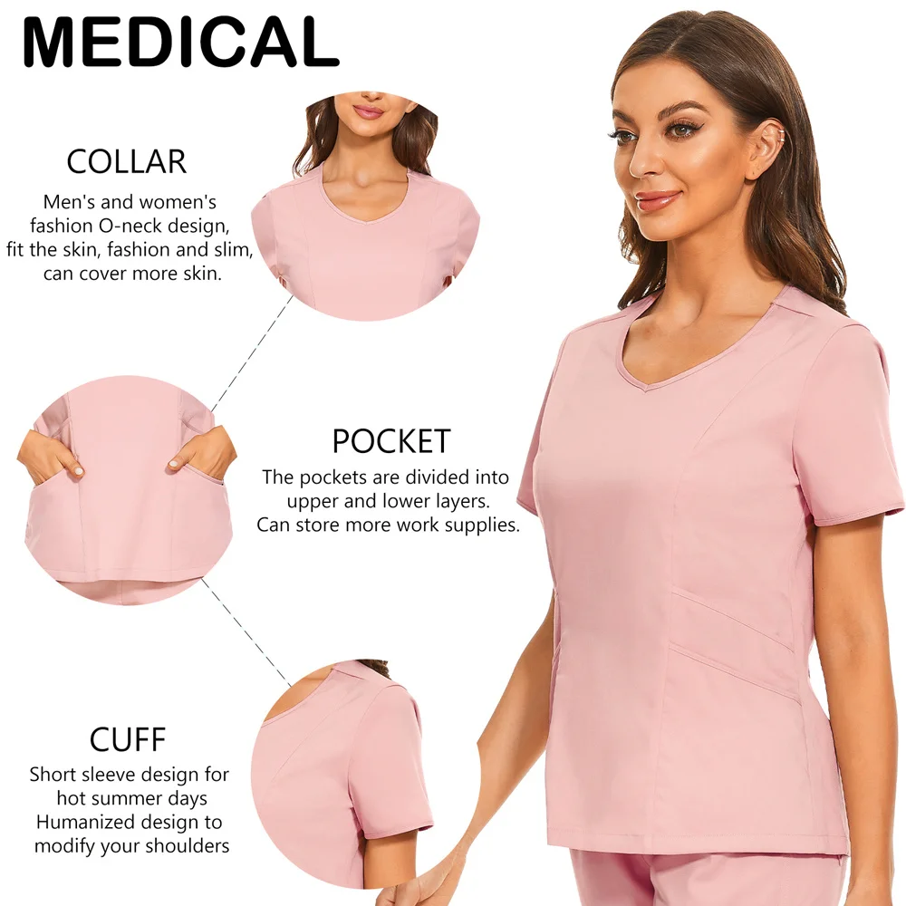 Moda nova simples esfrega topos unissex workwear uniforme médico cirurgia esfrega camisa de manga curta pet shop médico blusa enfermagem